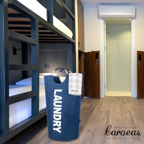 Caroeas 100L Laundry Basket - Large Collapsible Hamper with Padded Handles | Navy Blue