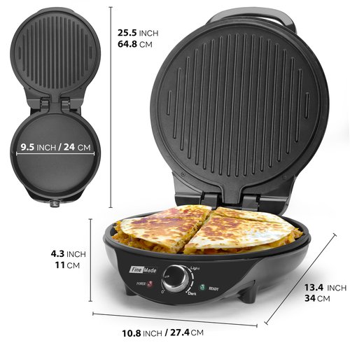 FineMade Electric Griddle Nonstick, Multi-Funtional Quesadilla Maker 10 Inch, Electric Grill Indoor, Pancake Griddle & Pan, Smokeless Indoor Grill, Non-stick Surface, Black