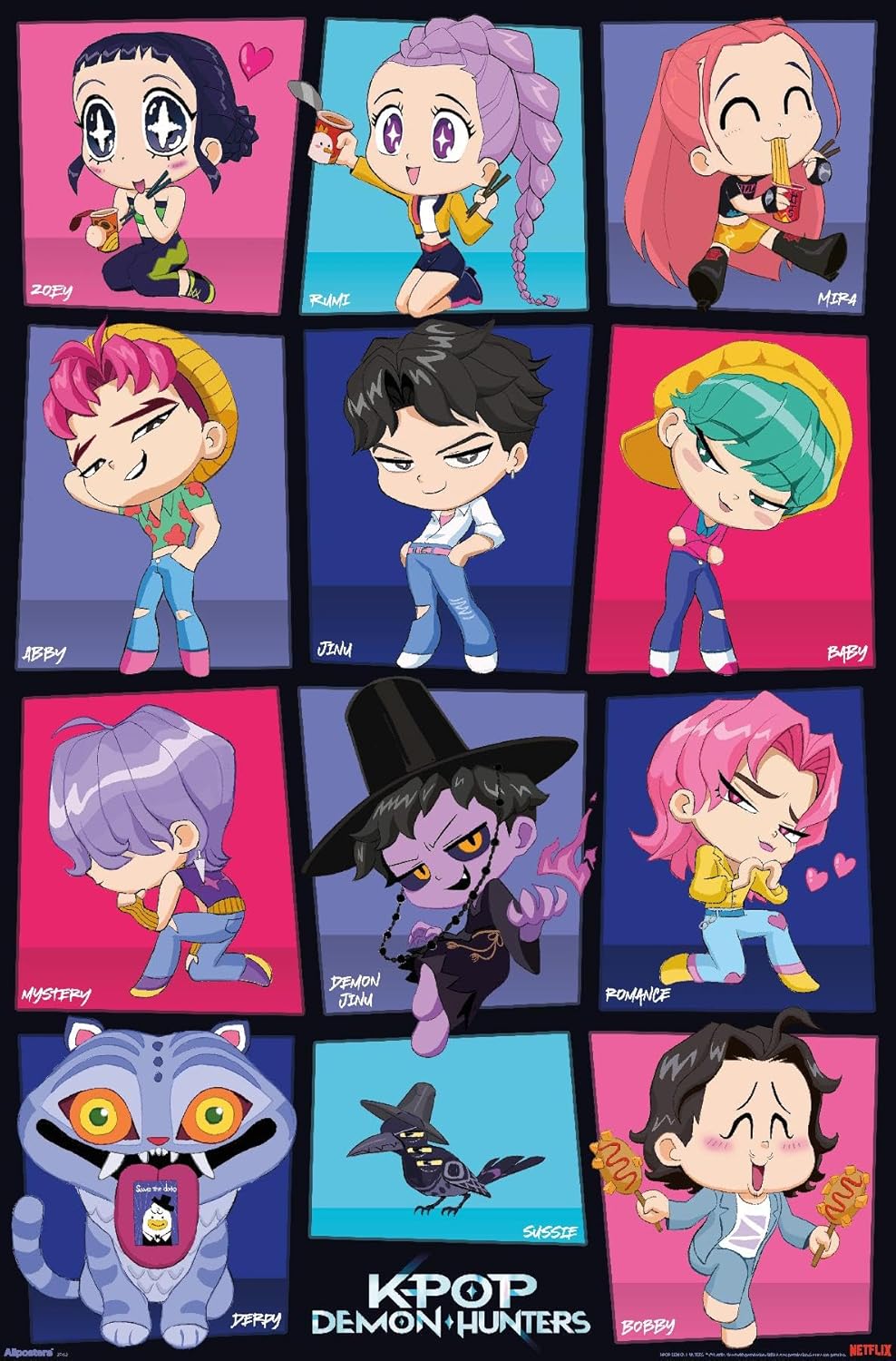Netflix KPop Demon Hunters Wall Poster - Chibi Grid Design, Unframed 34L x 22.4W