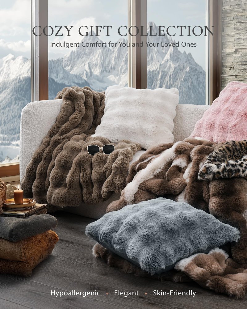 Faux Fur Throw Blanket, Ultra Soft Fuzzy Blanket for Couch or Bed, 50 x 60 Inches Luxury Fluffy Bubble Blanket, Oeko-TEX Certified, Cozy & Machine Washable, Brown