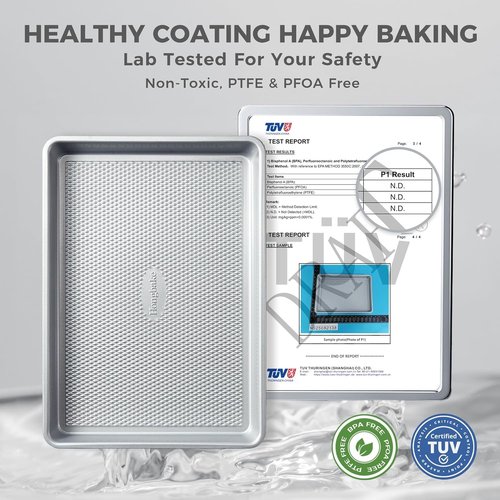HONGBAKE Non-Toxic Baking Sheet Pan Set - Heavy-Duty Aluminized Steel | 3 Textured Nonstick Cookie Sheets