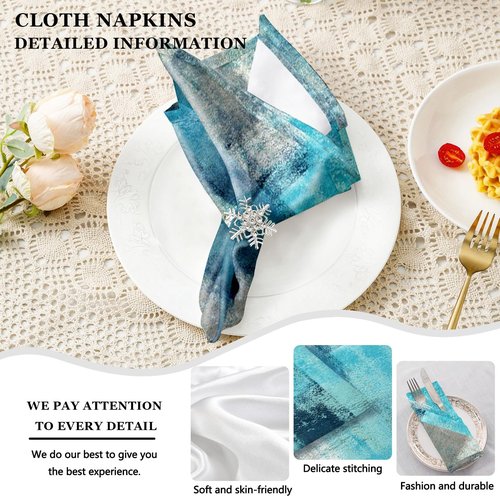 MCALK 4 Each Turquoise Placemats and Cloth Napkins Set of 8, Modern Abstract Art Painted Placemat for Home Kitchen Decor (Placemats 18 "x12 Cloth Napkins 18 "x18)