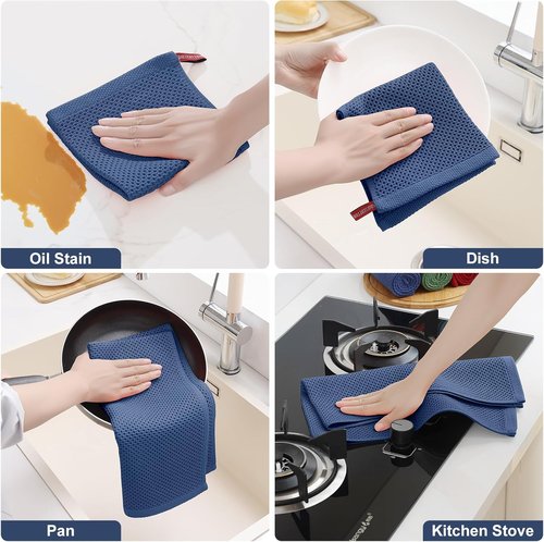Homaxy Kitchen Towels Set - Ultra Soft 100% Cotton Dishcloths | 8-Piece Set in Navy Blue, 12x12 & 13x28 Inches