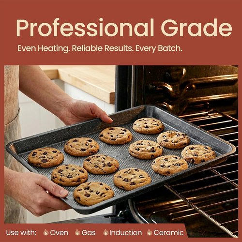BAKKEN Nonstick Baking Pans Set - 3 Sizes with Diamond Texture Bottom, Oven Safe Up to 450°F | Gray Marble