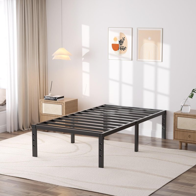 SHLAND Bed Frame Twin, 18 Inch Metal Twin Platform Bed Frame No Box Spring Needed, Mattress Foundation, Storage Space, No Noise, Easy Assembly