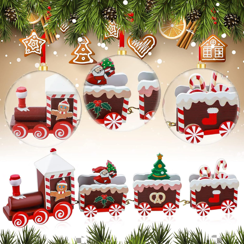 Yulejo Christmas Train | Painted Wooden Decoration for Mini Tree | Santa Claus Red Ornament