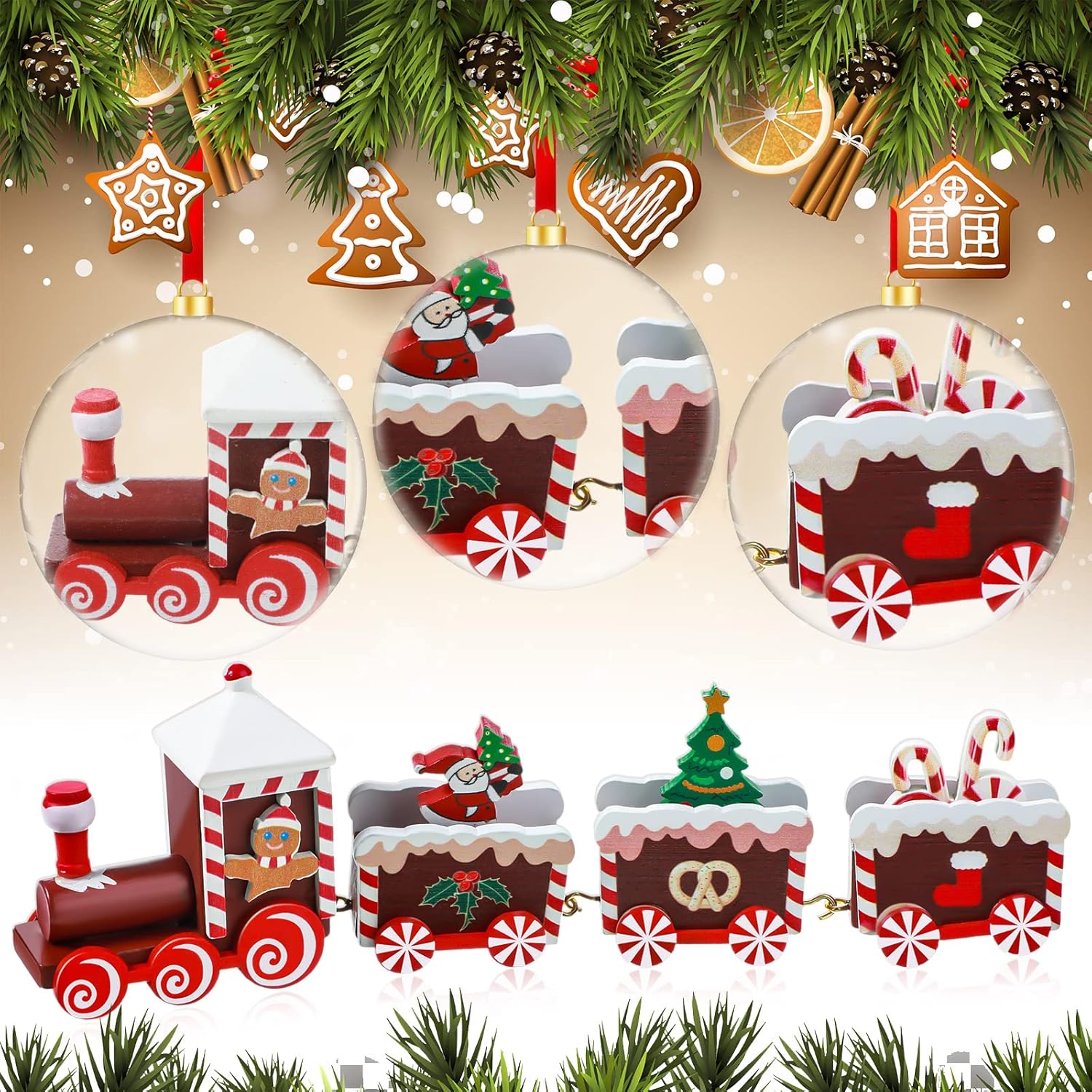 Yulejo Christmas Train | Painted Wooden Decoration for Mini Tree | Santa Claus Red Ornament