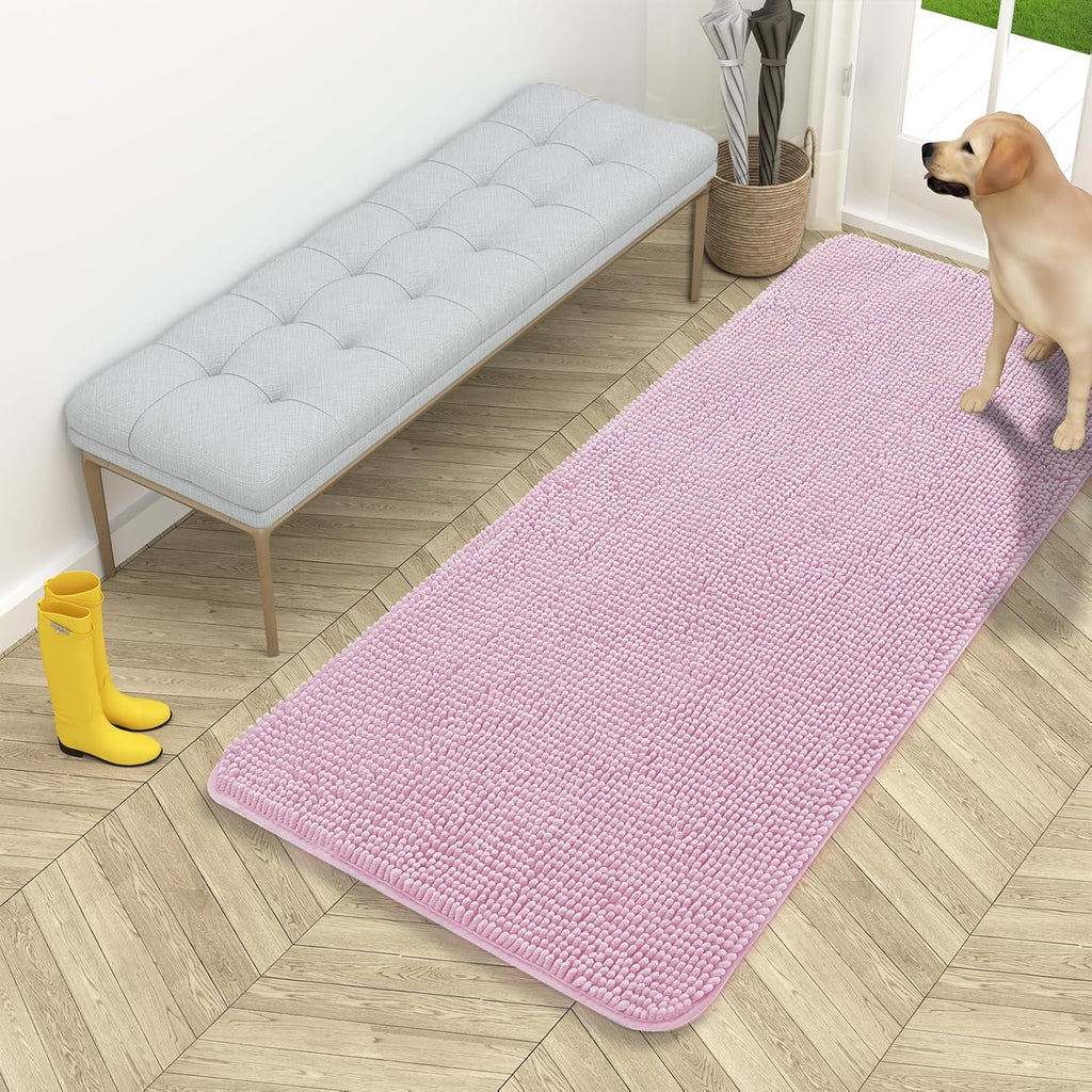 OLANLY Dog Door Mat - Absorbent Non-Slip Mud Mat for Indoor Use | Quick Dry Chenille 54x24 in Dusty Rose