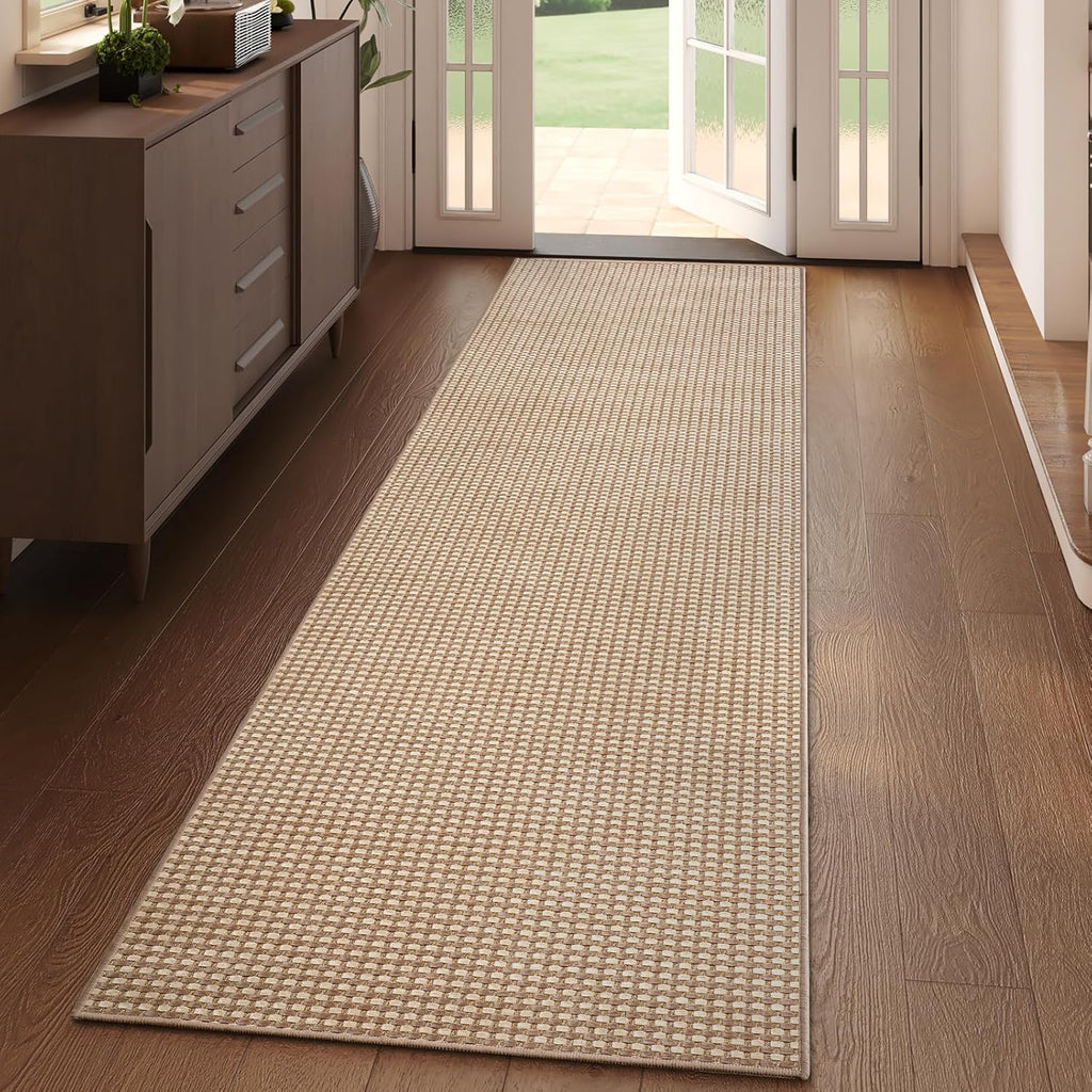 YDKGL Kitchen Runner Rug - Non-Slip Boho Woven Mat | Soft & Washable 2x6 ft for Indoor Use, Brown