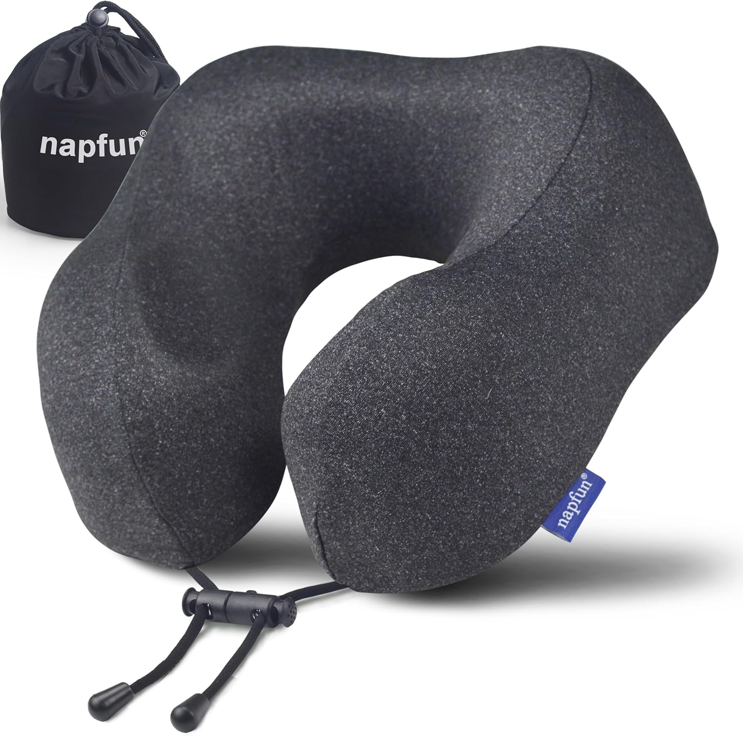 Napfun Travel Neck Pillow - Upgraded 100% Pure Memory Foam for Comfortable Airplane Sleep | Full Black