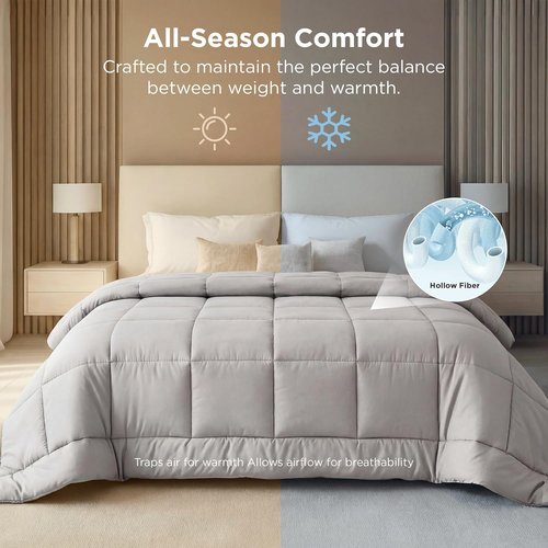 Bedsure Comforter Duvet Insert - Quilted Cal King Size Down Alternative Bedding, Light Grey | All Season Comforter with 8 Tabs