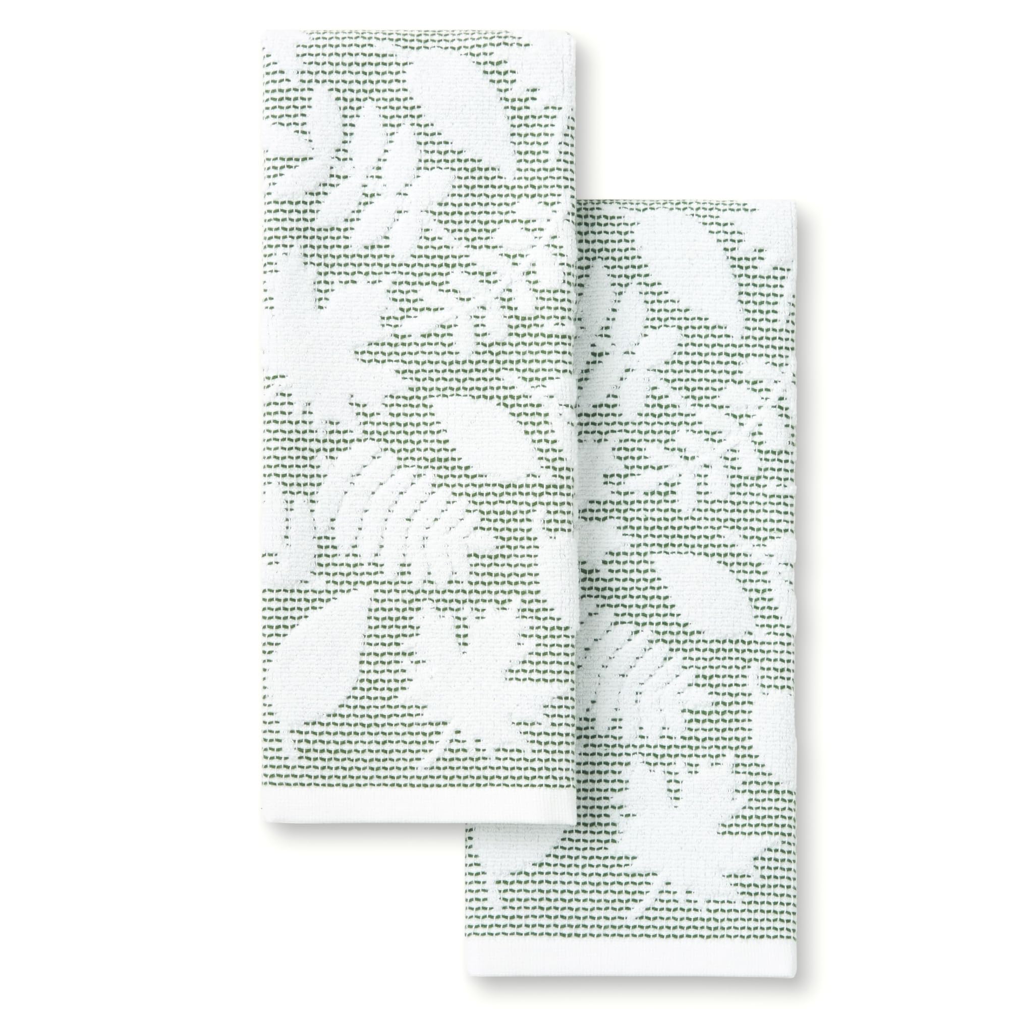 Martha Stewart Woodland Harvest Jacquard Leaves Kitchen Towel 2-Pack Set, 100% Cotton with Absorbent Honeycomb Texture, Decorative Kitchen Towels, Green, 16"X28"