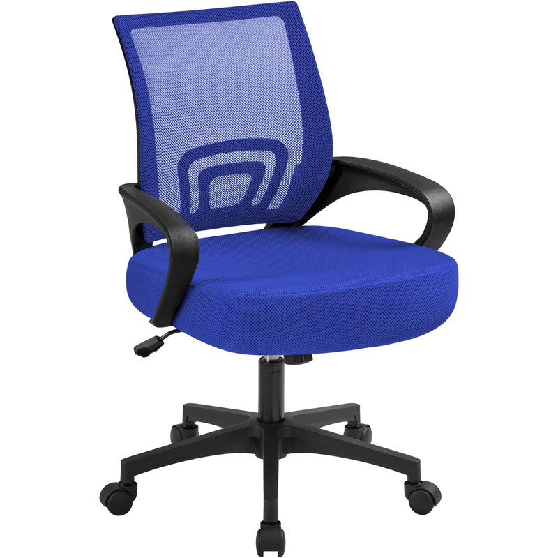 Yaheetech Mid-Back Mesh Office Chair Adjustable Ergonomic Computer Task Chair Swivel Rolling with Lumbar Support Armrest for Home Office Work Study, Blue