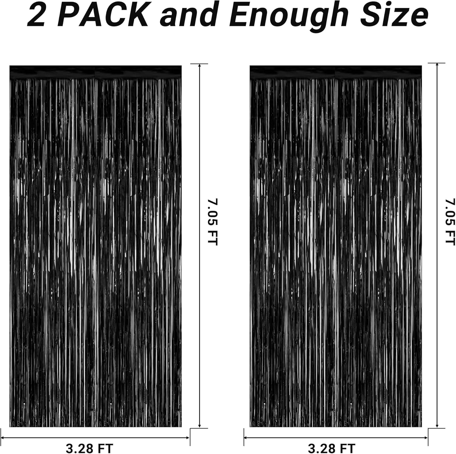 Regine Switzerland Graduation Party Decorations - 2 Pack Black Backdrop with Metallic Fringe | 3.28 FT x 7.05 FT