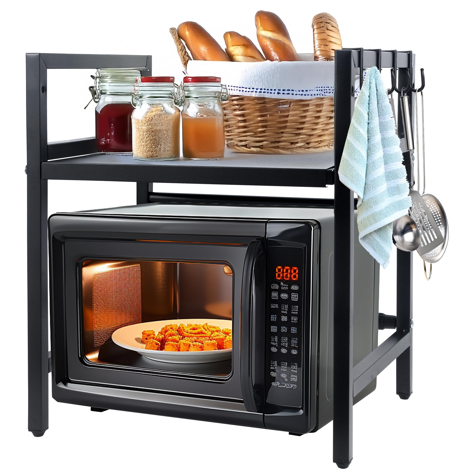 Zamfoot Microwave Oven Rack,Microwave standm,Adjustable Shelf with Hooks,100lb Capacity,Microwave Shelf,Microwave Rack,Kitchen Microwave Stand,Microwave Stand with Storage,Microwave Stand countertop