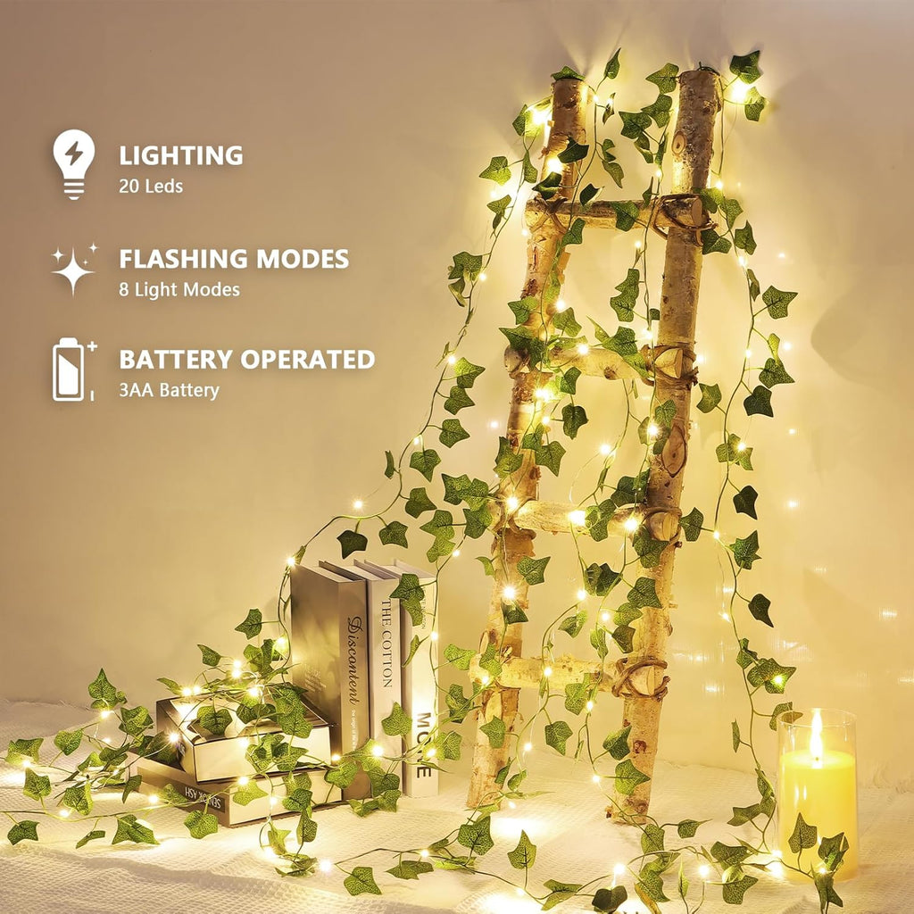 Skiennix 2 Pack LED Vines with Fairy Lights - 6.56ft Battery Operated, 8 Modes for Bedroom & Party Decor