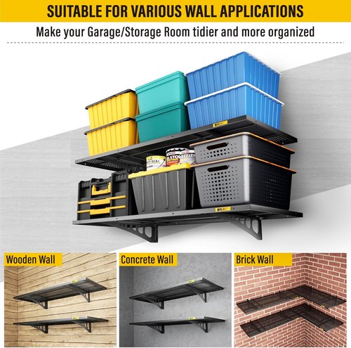 Heavy Duty Garage Wall Shelving by 2Pack - Adjustable Metal Storage Shelf | 1.64x4ft, Black