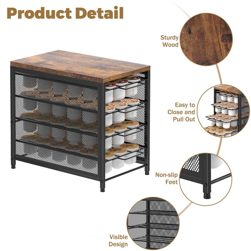 NANANARDOSO Coffee Pod Holder For Counter, 4 Tier Coffee Pod Drawer for Keurig Pod Storage Drawer Holder, 72 Capacity Pods Storage Organizer Cups Capsule with Sliding Baskets for Coffee Station