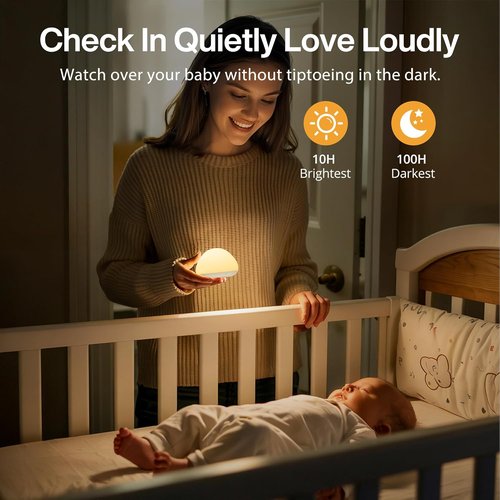 JolyWell Baby Night Light - Soft Silicone Tap Control Lamp with 8 Color Changing Options | Rechargeable & Dimmable