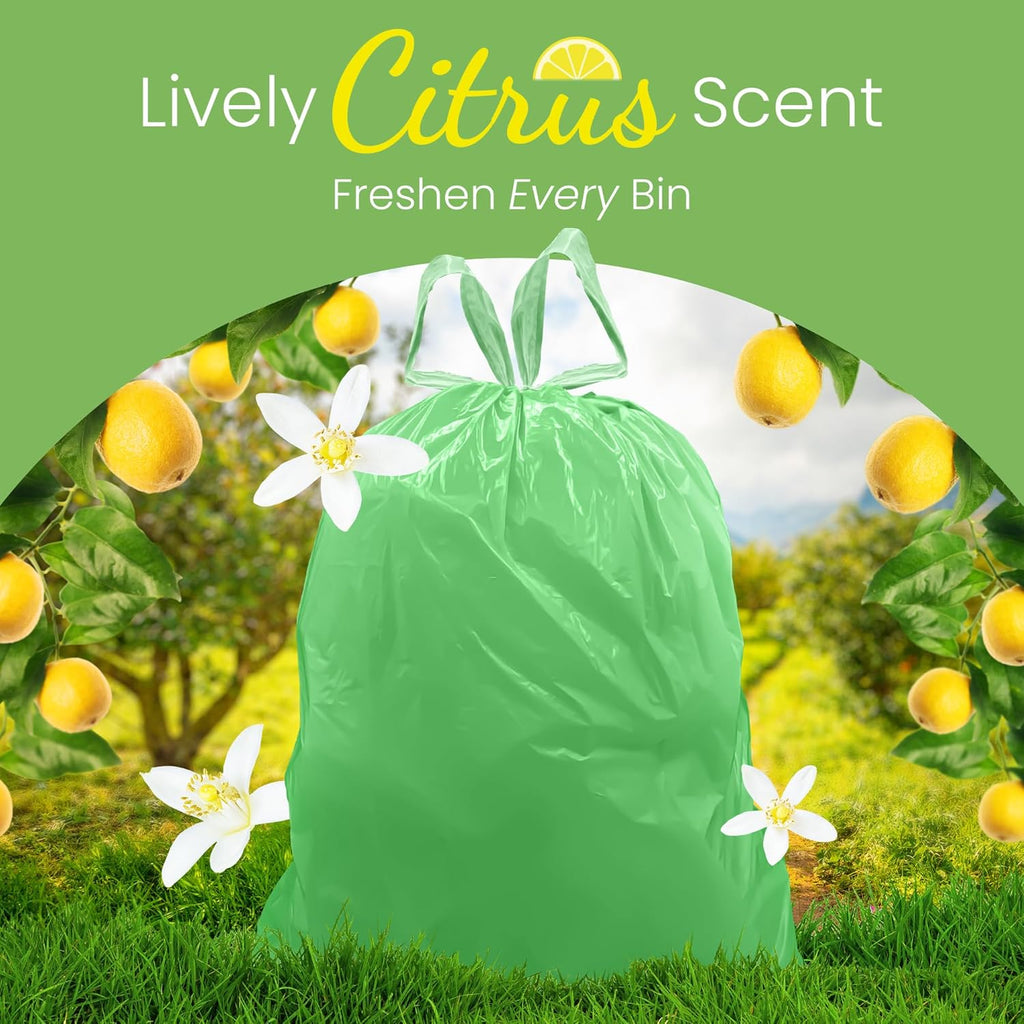 Reli. Citrus Scented Drawstring Trash Bags - 4 Gallon, 100 Count | Ideal for Bathroom & Small Cans