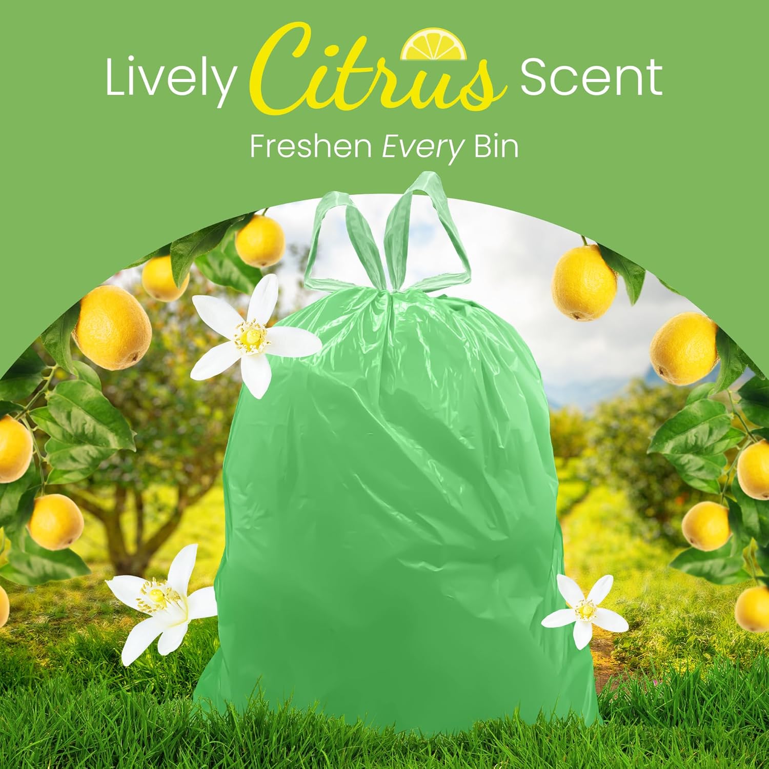 Reli. Citrus Scented Drawstring Trash Bags - 4 Gallon, 100 Count | Ideal for Bathroom & Small Cans
