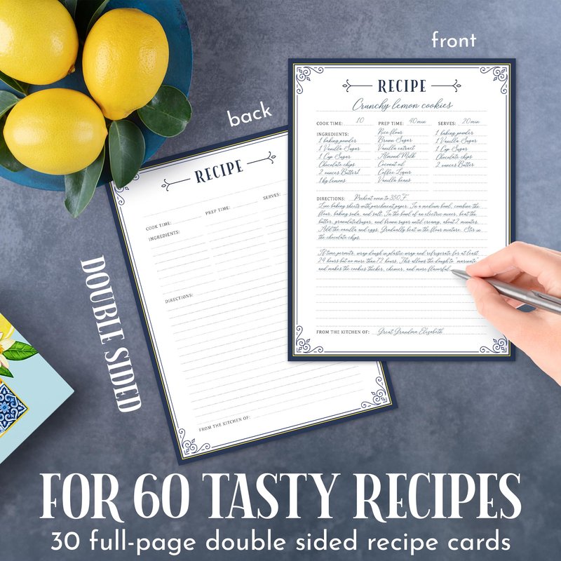 KA NUI Recipe Binder & Family Cookbook | Amalfi Lemon Recipe Organizer with Plastic Sleeves Cards & Dividers | Keepsake Gift for Mom & Grandma to Preserve Family Recipes