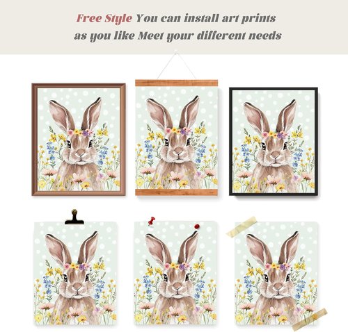 LARTSFRO Easter Decor - Bunny & Egg Wall Art Prints | Spring Nursery Decor, 10x8 Inch Set of 4 Unframed