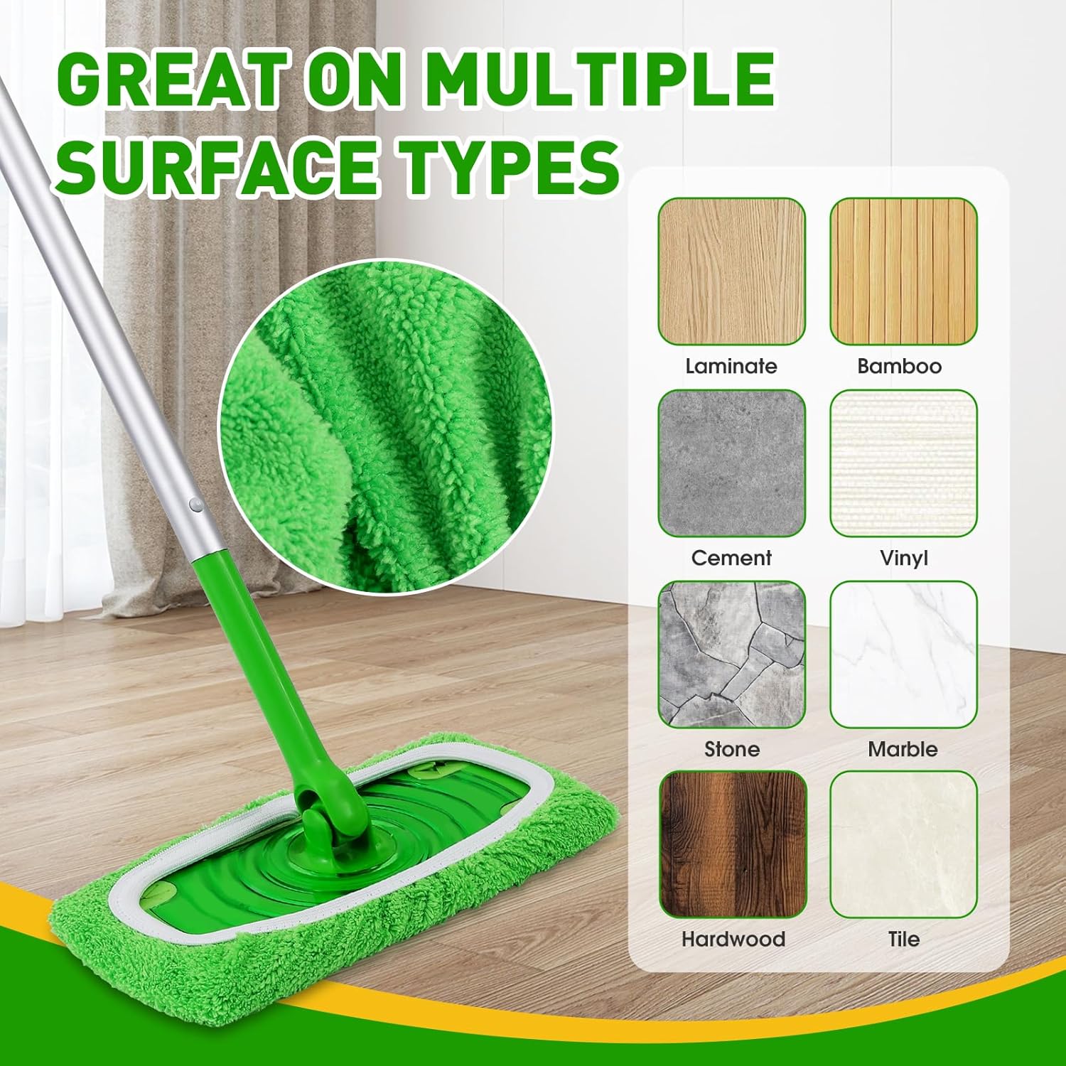 Skiennix 12-Pack Reusable Microfiber Mop Pads - Washable Dry & Wet Cleaning Cloths for Floor Care