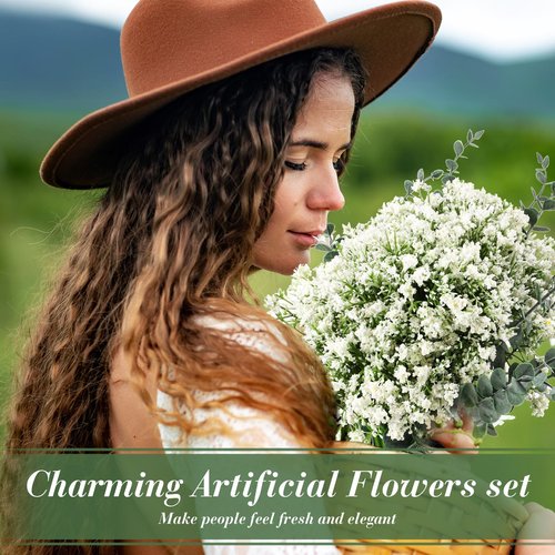 Retrowavy 250 Pcs Babys Breath Artificial Flowers Bulk Babys Breath Flowers Gypsophila Bouquets with Faux Eucalyptus Stems Leaves for Wedding Bouquet Party Filler Home Decor