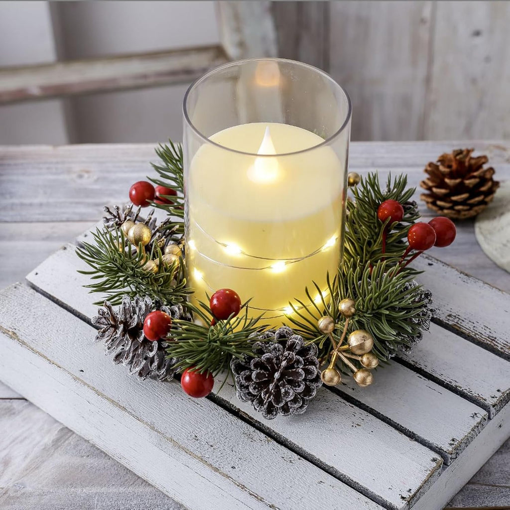 Regine Switzerland Christmas Candle Rings - Elegant Gold & Red Floral Design | Set of 2 for Holiday Decor