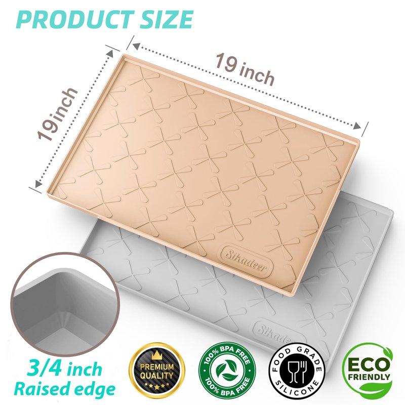 SIKADEER 19" x 19" Under Sink Mat Waterproof, Silicone Mat Kitchen Drawer Shelf and Cabinet Liner, Sink Protector for Kitchen Organizers and Storage, Boot Tray Pet Food Mats
