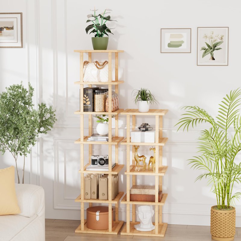 Vertical Tall Shoe Rack Organizer for Entryway -12 Tier Free Standing Slim Narrow Bamboo Wood Corner Stackable Shoe Boots Storage Stand Small Spaces for Closet Garage Cloakroom Living Room (Nature)