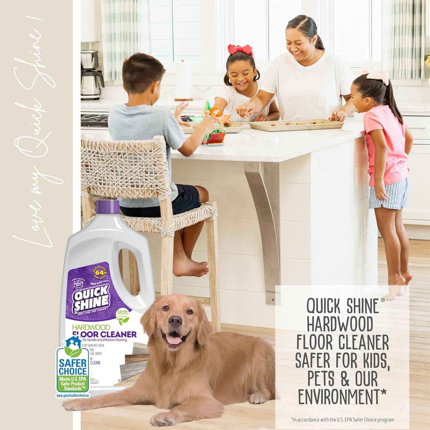 Quick Shine Hardwood Floor Cleaner 64oz - Streak-Free, No Rinse Formula | Ideal for Spray & Vac Mops