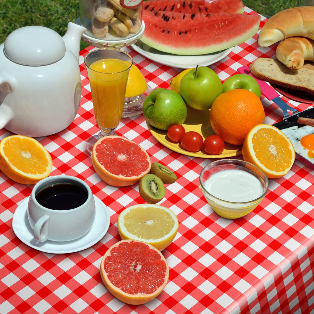 12 Pieces Plastic Checkered Tablecloth Gingham Tablecloth Rectangle Disposable Plaid Table Cloth 54 x 108 Inch 8 Foot Waterproof Picnic Table Covers for Barbecue Holiday Birthday Party(Red Checkered)