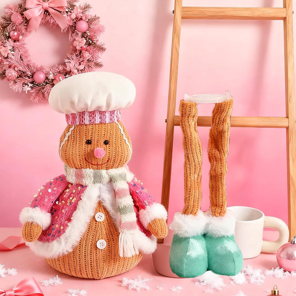 Skiennix 2-Piece Gingerbread Christmas Decorations Set - 29" Lighted Indoor Gingerbread Man Figurines | Pastel Candy Cane Decor for Kids' Christmas Village Display