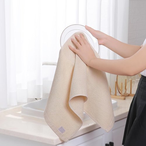 Homaxy 100% Cotton Kitchen Dish Towels - Ultra Soft & Absorbent Quick Drying | 13 x 28 Inches, 12-Pack, Beige
