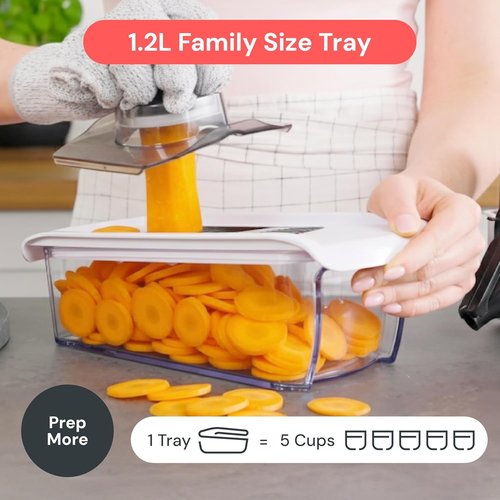 Fullstar Mandoline Slicer - 6-in-1 Kitchen Tool with Safety Glove | Versatile Fruit, Veggie & Cheese Cutter in Black