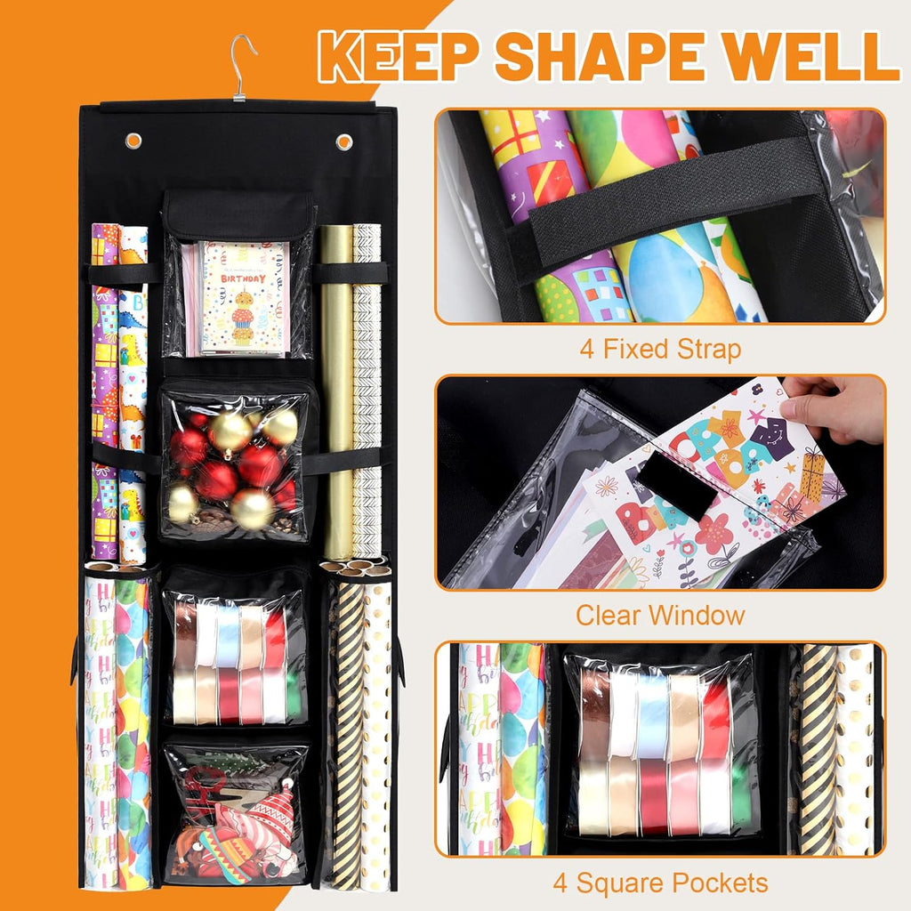 Skiennix Hanging Gift Wrap Organizer - Double-Sided Storage for Christmas Wrapping Paper | 40x16 Inch Heavy-Duty Design
