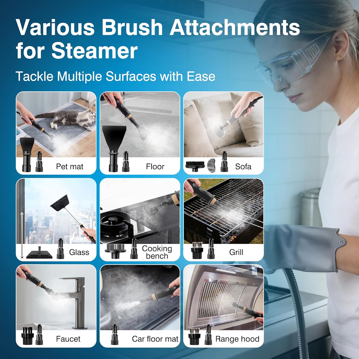 Skiennix Steam Cleaner - 2500W High Pressure Portable Steamer with 6-Level Adjustable Steam & 17-Pcs Kit