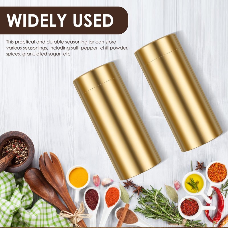Stainless Steel Spice Shaker Jars 2Pcs Salt and Pepper Shakers Set Practical Salt Pepper Shaker for Home Barbecue Cooking (Gold)
