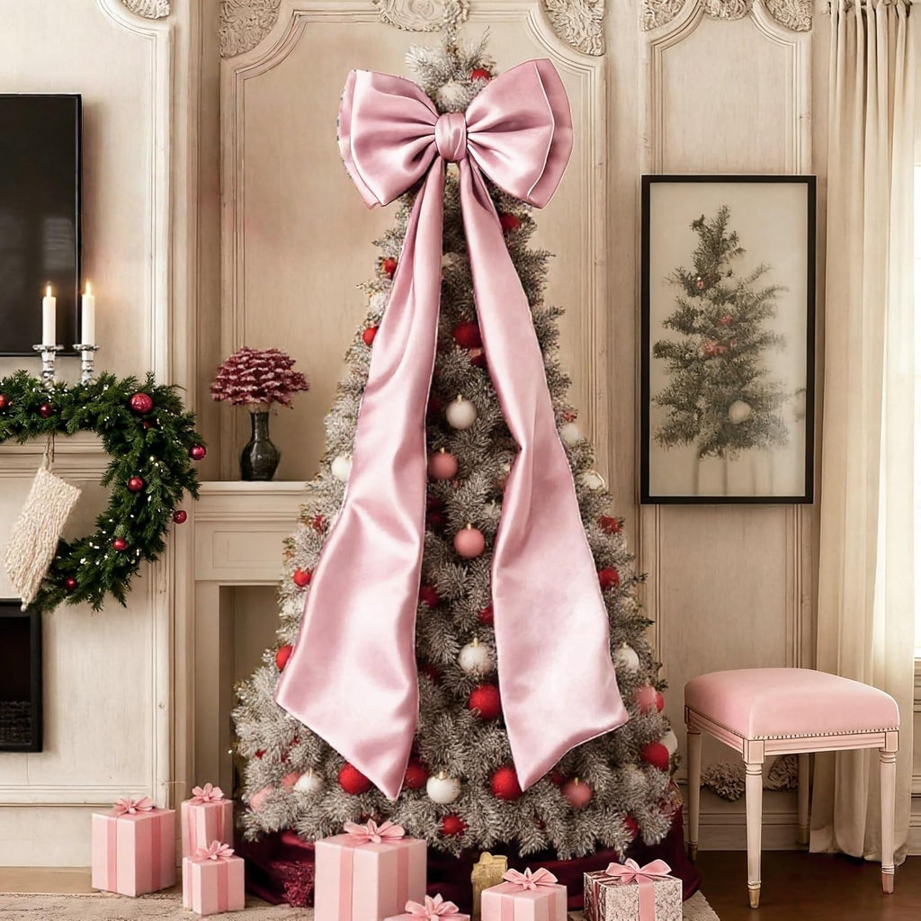 Skiennix Giant Pink Bow Christmas Tree Topper - 75x19 Inch Decor for Coquette Rooms & Parties