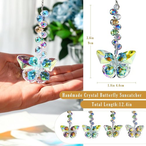 HDCRYSTALGIFTS Crystal Butterfly Suncatchers - 4pcs Indoor Window Decor for Rainbow Effects | Spring Home Garden Gift