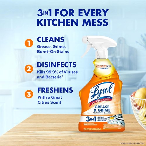 Lysol Pro Kitchen Spray Cleaner - Antibacterial All-Purpose Degreaser | Citrus Scent, 22oz
