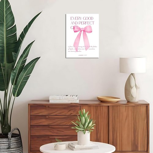 Coquette Pink Bow Wall Art - Inspirational Bible Verses Canvas Posters | Set of 3, 12x16 Inch Decor for Teen Girls