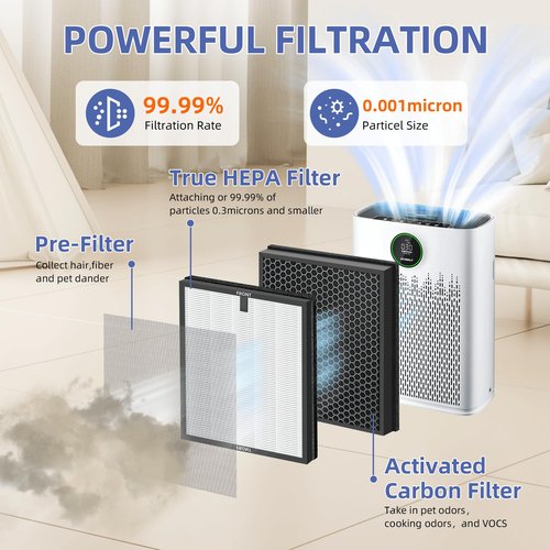 Pulluty HAP603 Replacement Filter for ECOSELF HAP603 Air Purifier,3-in-1 H13 True HEPA High-Efficiency Activated Carbon Filter,4 Pack