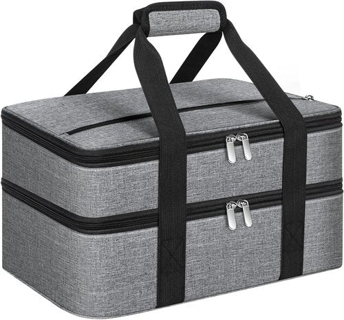 Double Insulated Casserole Carrier - Portable Hot/Cold Food Tote for Potlucks | Fits 9" x 13" Dish - Grey