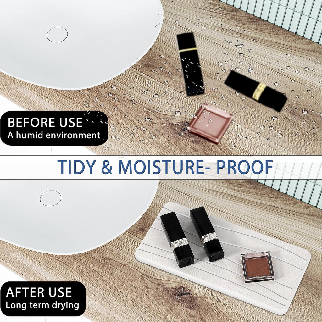 Skiennix Water Absorbing Stone Tray - Fast Drying Diatomite Coasters for Kitchen & Bathroom | 3PCS Set