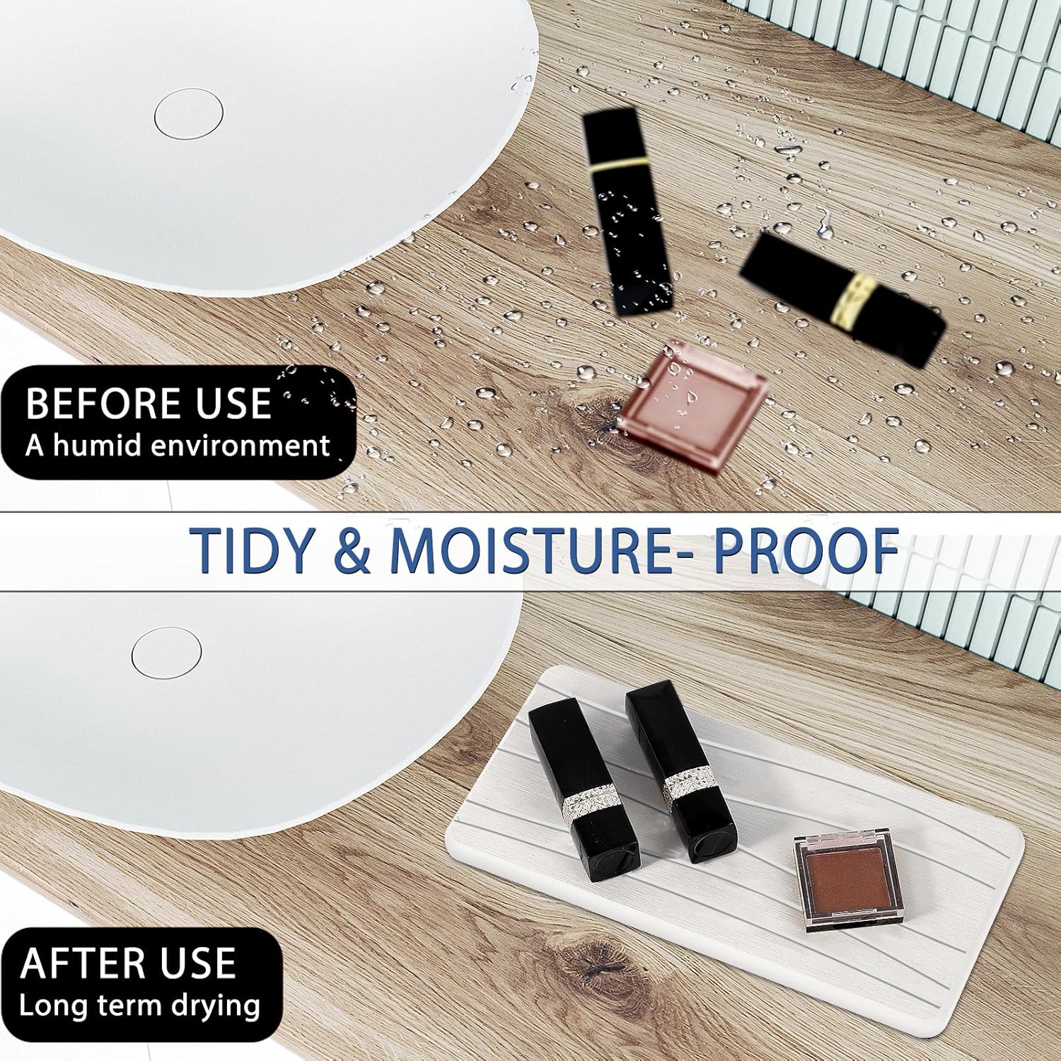 Skiennix Water Absorbing Stone Tray - Fast Drying Diatomite Coasters for Kitchen & Bathroom | 3PCS Set