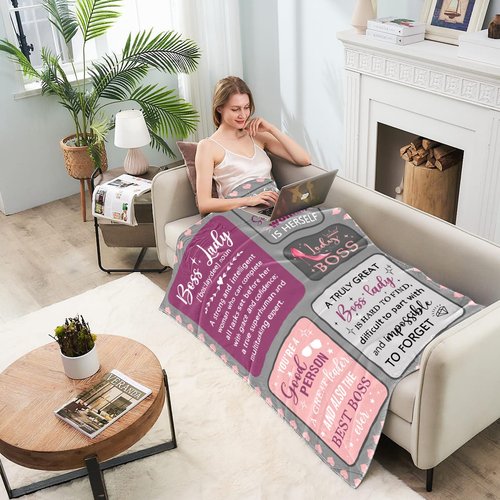 Nahjiiem Boss Lady Throw Blanket, Best Bosses Day Birthday Gift for Women, for Bosses Female, Supervisor Manager Gifts for Women, Boss Lady Appreciation Day Gift Blanket 50"×60"