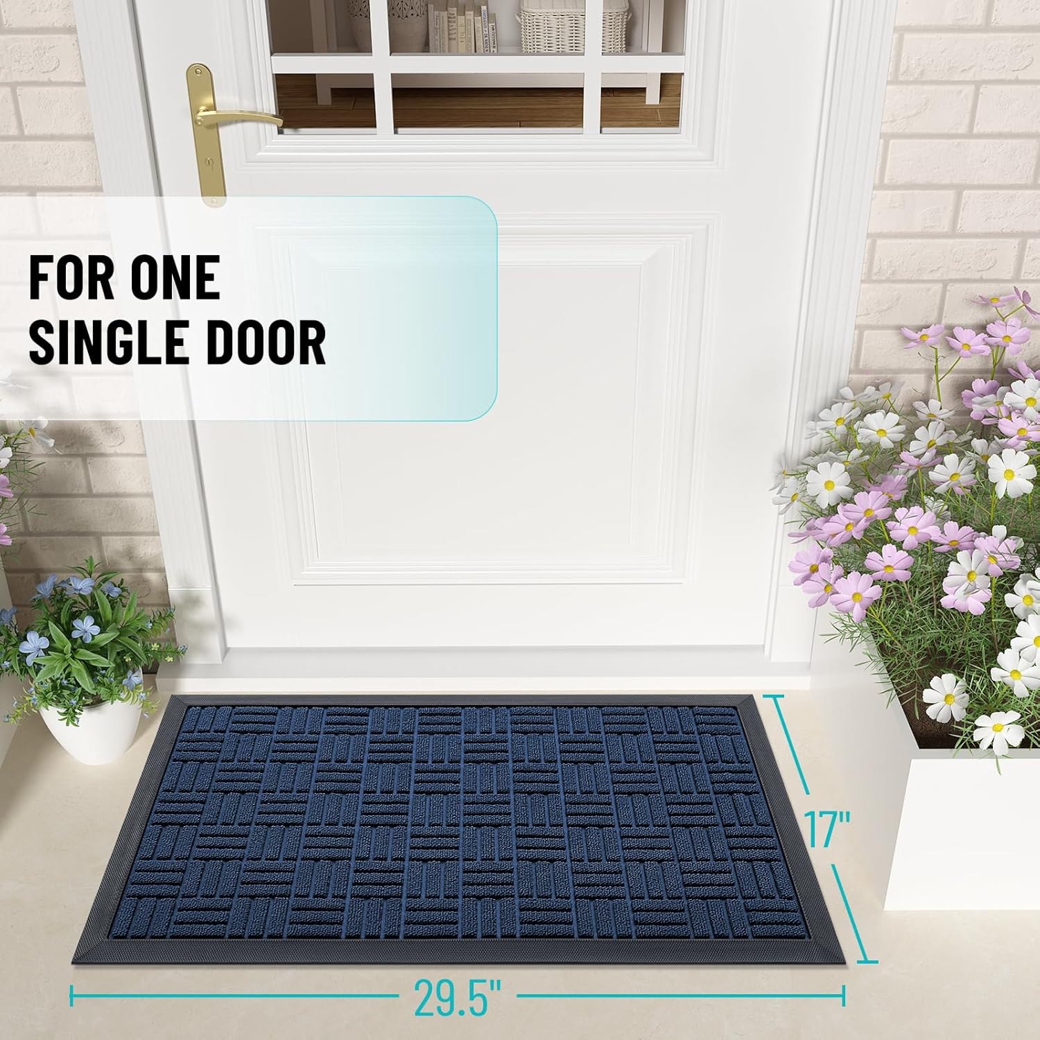 OLANLY Heavy Duty Front Door Mat - Absorbent Non-Slip Natural Rubber | 29.5x17 Inches, Navy Blue
